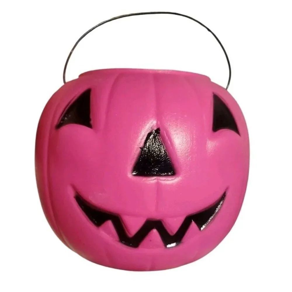 Vtg General Foam Pink Plastic Pumpkin Trick or Treat Candy Bucket Made in US